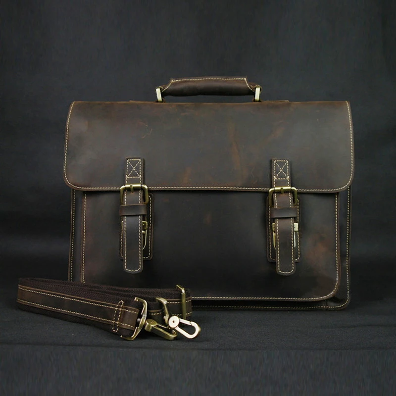 Vintage Crazy Horse Genuine Leather Briefcase Men Briefcase Leather Business Briefcase male Tote 14