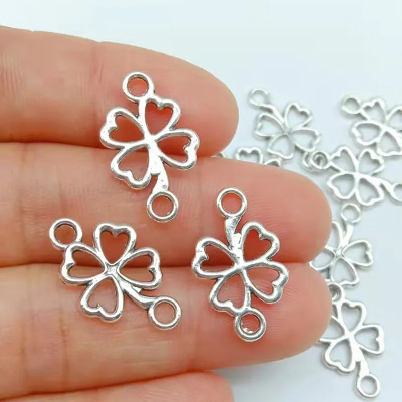 

20pcs Charms Lucky Irish Four Leaf Clover Connector 20x12mm Silver Color Pendants Antique Jewelry Making DIY Handmade Craft