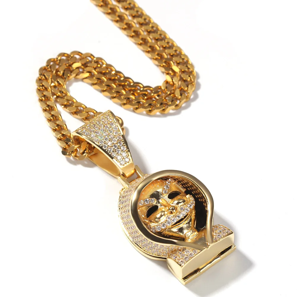 

Hip Hop New Gold Plated Pendant Bronze Zircon Death Skull Pendant Necklace Custom Pendant Hip Hop Jewelry