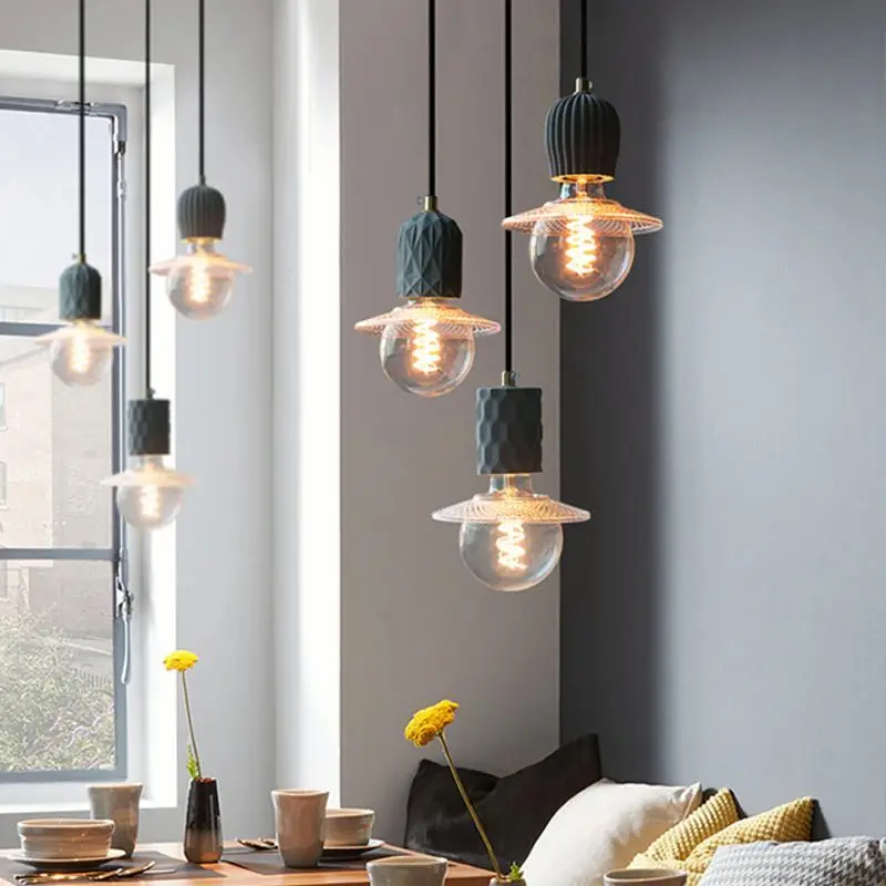 

Retro Industrial Pendant Light LED Cement Single Head Hanging Lamps Restaurant Bar Cafe Bedroom Bedside Home Decorative Fixtures