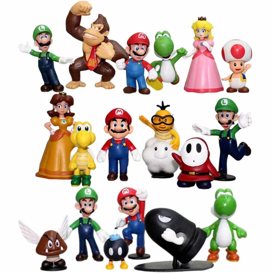 Pvc Model Set Princess Luigi Yoshi Donkey Kong Mushroom For Kids Christmas Party Gifts