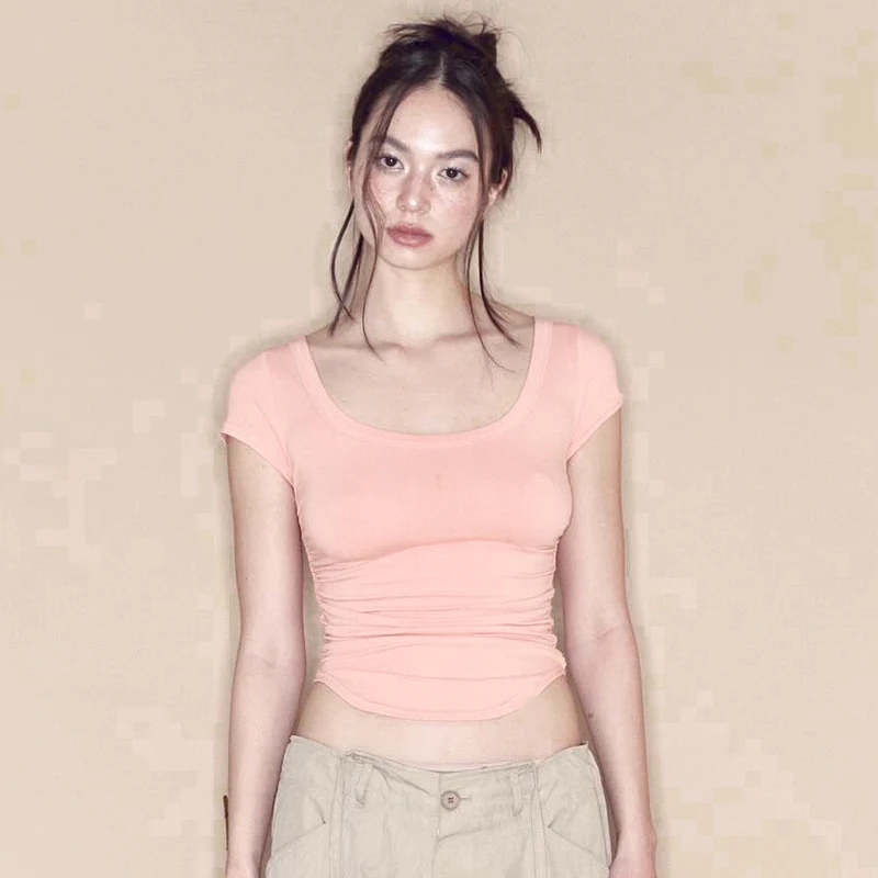 CUTENOVA Женская Мягкая Асимметричная Футболка Plis 3) Slim Fit С Короткими Рукавами И