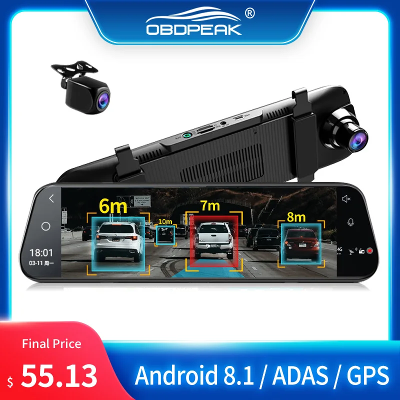 Автомобильный видеорегистратор 10 дюймов 4G Android 8 1 ADAS GPS-навигация потоковая