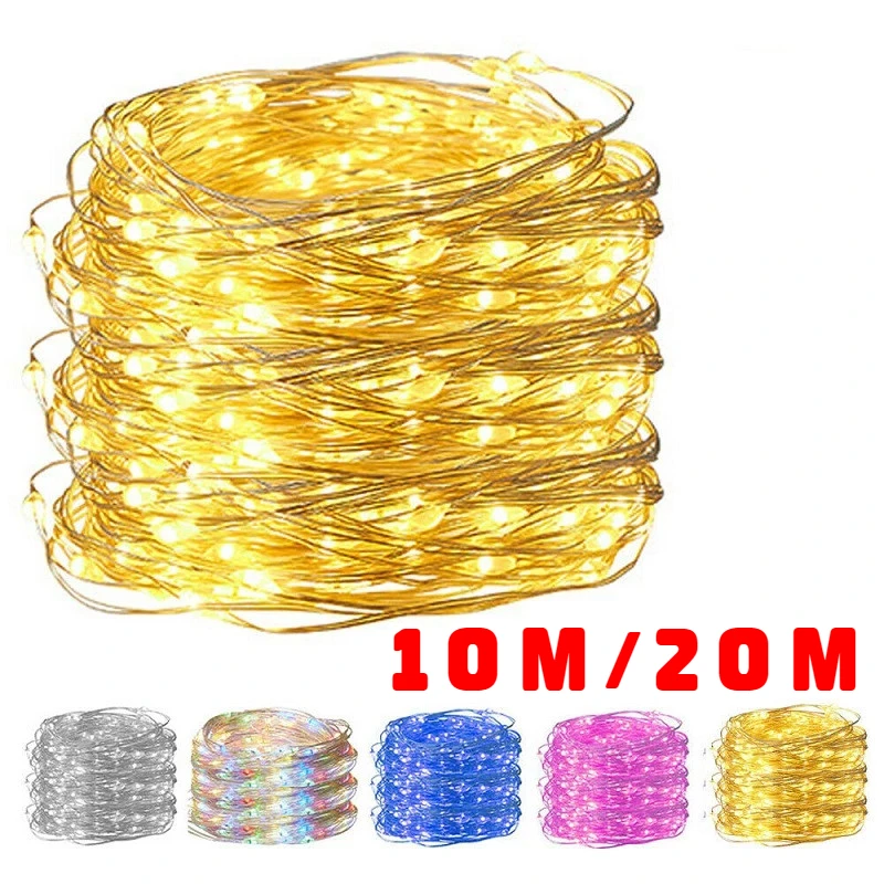 

20M 10M 5M 3M 2M Copper Wire LED Tinsel Garland USB Powered Fairy LED String Lights for Holiday Christmas Wedding Party Decor
