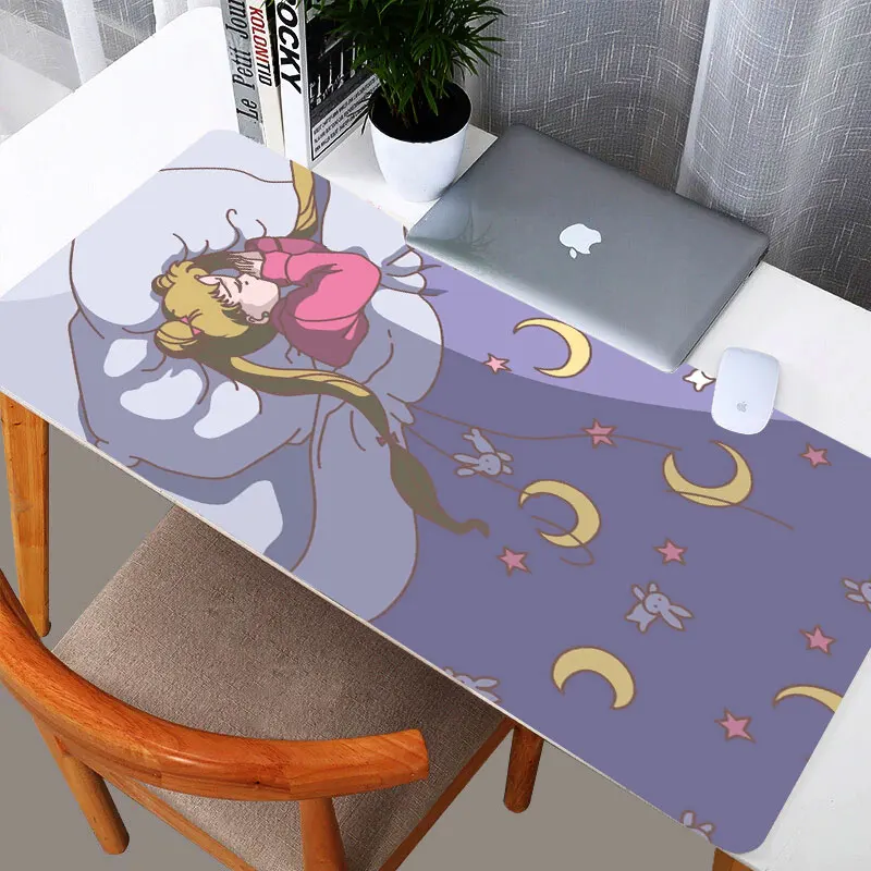 Розовый Силиконовый коврик с Сейлор Мун пейзаж для мыши игровой XL большая