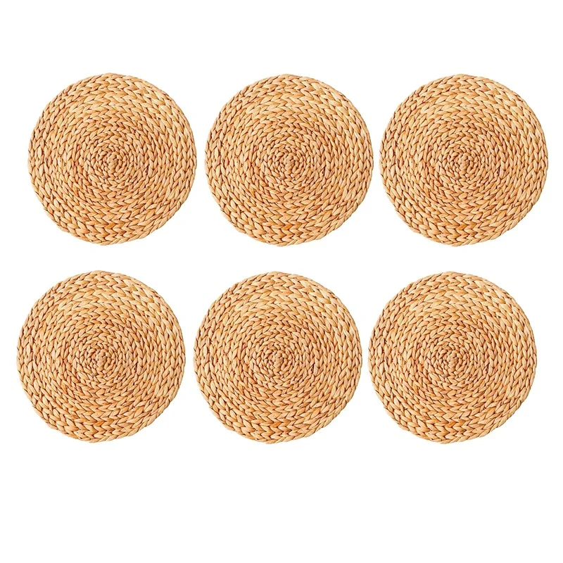 

Round Woven Placemats, Natural Water Hyacinth Placemats, Wicker Placemats, 6Pack