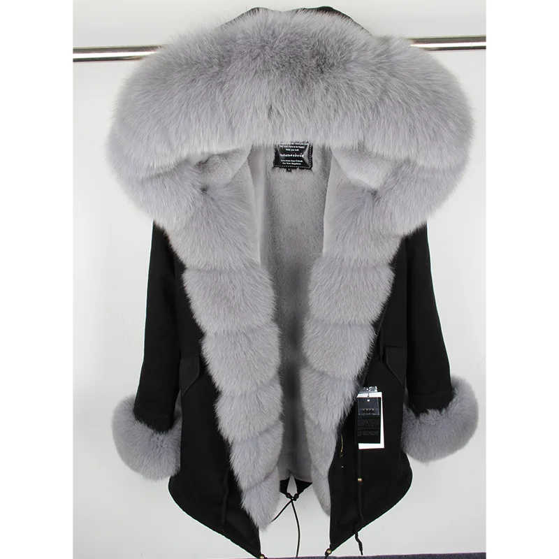 Natural Real Fox Fur Jacket Hooded Black Waterproof Woman Winter Warm Coat Parkas Luxury Jacket Female Clothing