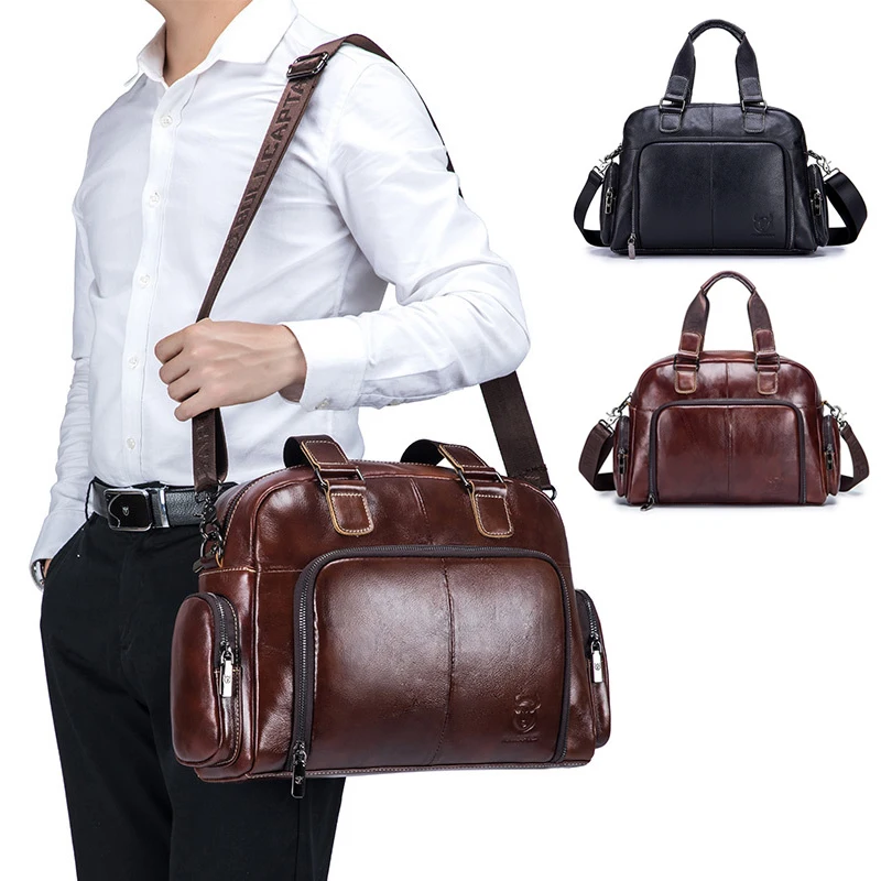 Genuine Leather Briefcase for Man Luxury Cowhide Handbags Tote Laptop Shoulder Business Messenger Crossbody Side Travel Bag
