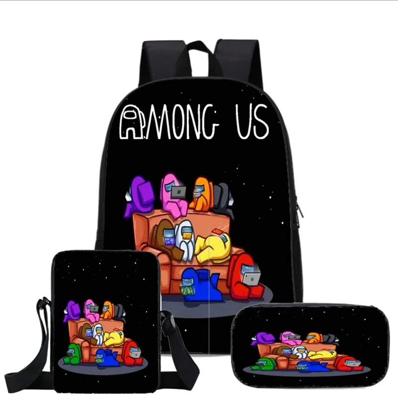 

Among Us Game Peripheral Anime Backpack Primary and Middle School Students Three-piece Schoolbag Space Werewolf Killing Backpack