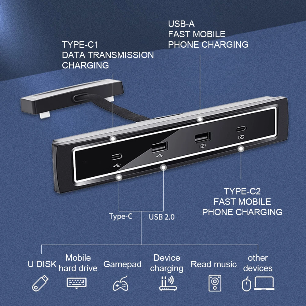 

27W Quick Charger Intelligent Docking Station USB Shunt Hub For Tesla 2021 Model 3 Model Y Decoration Interior Refit Accessories
