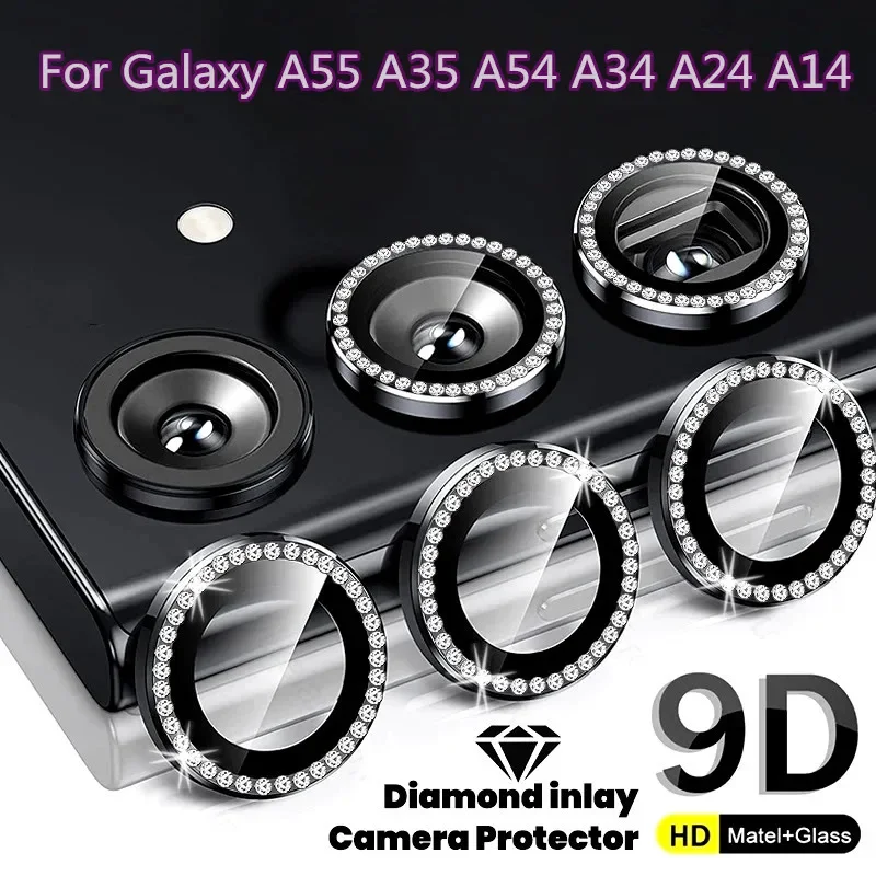 Фото Алмаз для Samsung A55 A35 A54 A34 5G A24 A15 A14 9H закаленное стекло Защитная крышка объектива камеры из сплава Кольцо для Galaxy A 54 №2