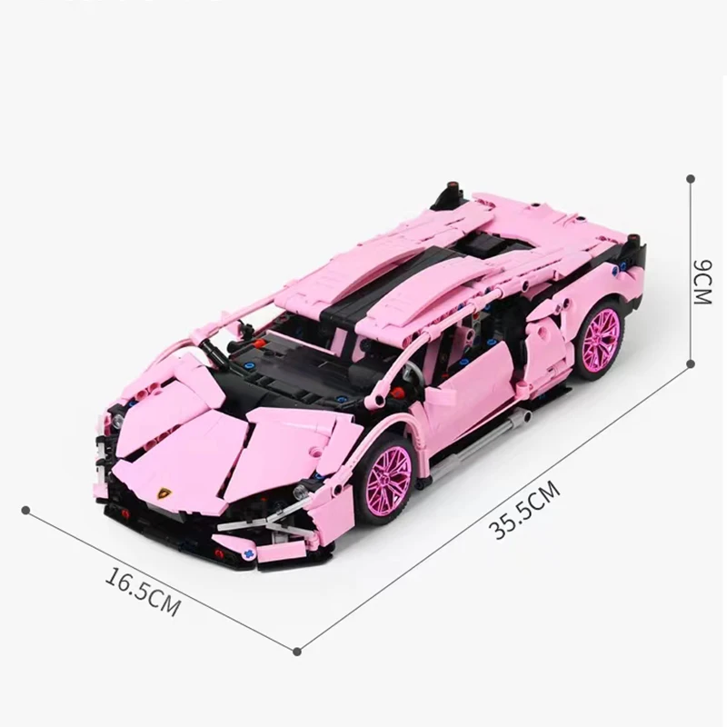 1254PCS Technical Pink Lamborghinis Building Blocks Hyperc Racing Car Model Assemble Super Vehicle Bricks Toy For Boys Gifts images - 6