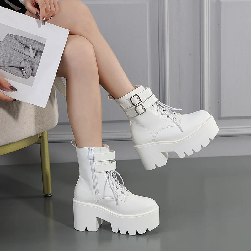 Xibeilove 2023 Autumn/Winter New Fashion Casual Women's Waterproof Platform Zipper Lace Up Wedge Heel Short Boots