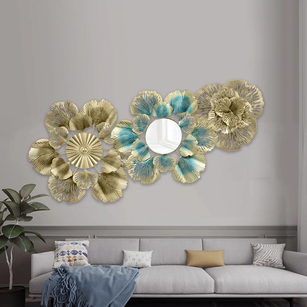 

Nordic Luxury Wall Decoration Gold Apricot Leaf Mirror Wall Hanging Iron Porch Decorativ Mirror 3D Metal Room Decor Wedding Gift
