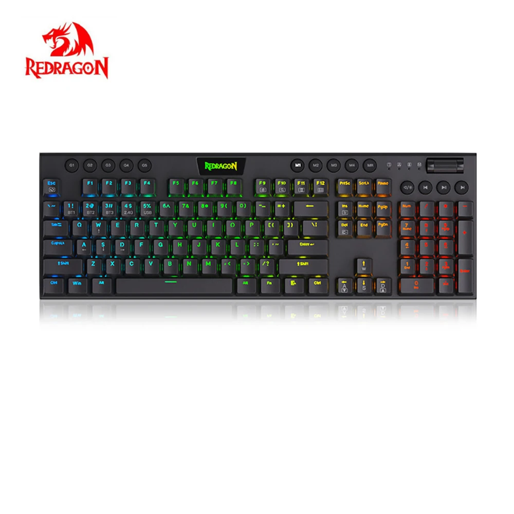 Redragon 104 Teclas com Fio 2.4g sem Fio Bluetooth Gaming Teclado Mecânico Rgb Backlight Jogo Teclado para Computador Portátil Gamer
