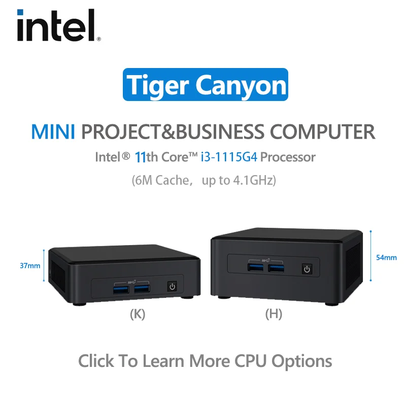 Intel NUC 11 Pro NUC11TNHI3 Tiger Canyon Mini Desktop Computer,Core i3-1115G4 Processor Up to 4.1 GHz Turbo,2 Cores,4 Threads,
