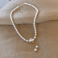 minar textured white color shell flowers pendant necklaces for women baroque freshwater pearl beaded choker necklace pendientes