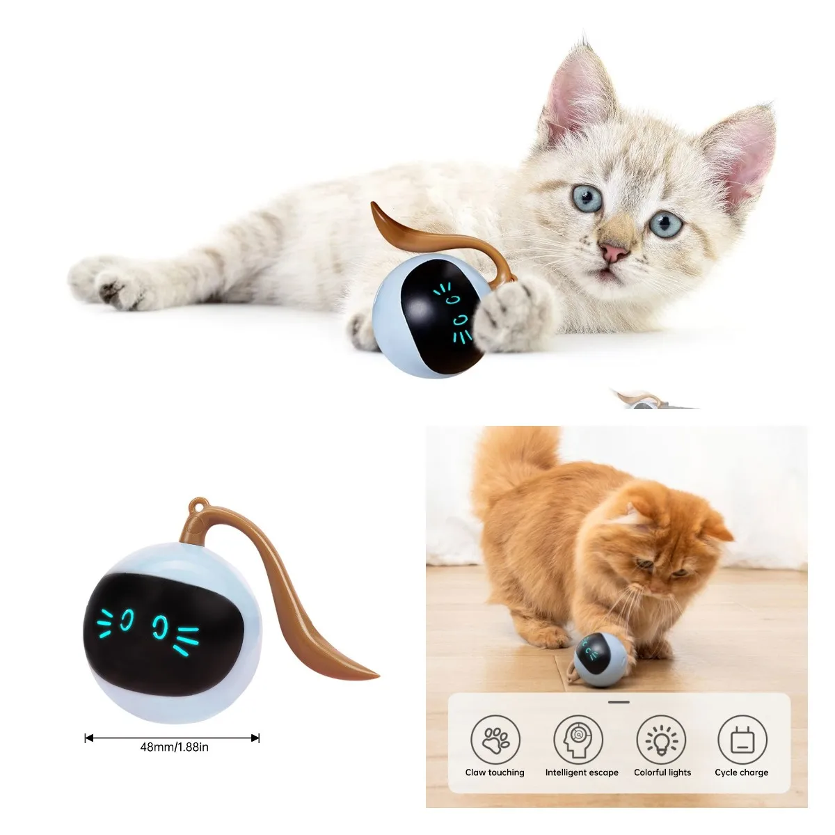 

Toys for Pet Kitten USB Rechargeable Self Rotating Automatic Cat Ball Toys Interactive Electric Indoor Teaser Selfplay Exercise