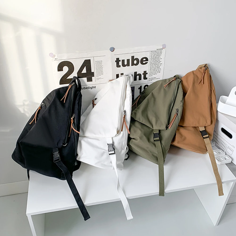 

Japanese Simple Backpack Women Men Canvas Solid Color Student School Bag Casual Men Travel Large Capacity Shoulder Bag Rucksack