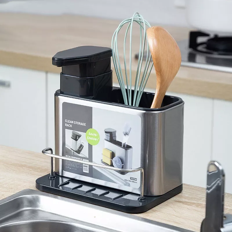 

2021 Multifunctional Kitchen Sink Washing Sponge Storage Rack Soap Dispenser Hand Detergent Bottle Organizer Stand