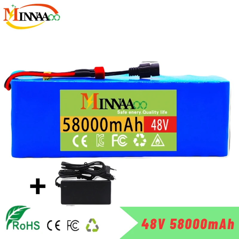 

New 48V 100000mAh 1000w 13S3P XT60 48V Lithium ion Battery Pack 100Ah For 54.6v E-bike Electric bicycle Scooter with BMS+charger