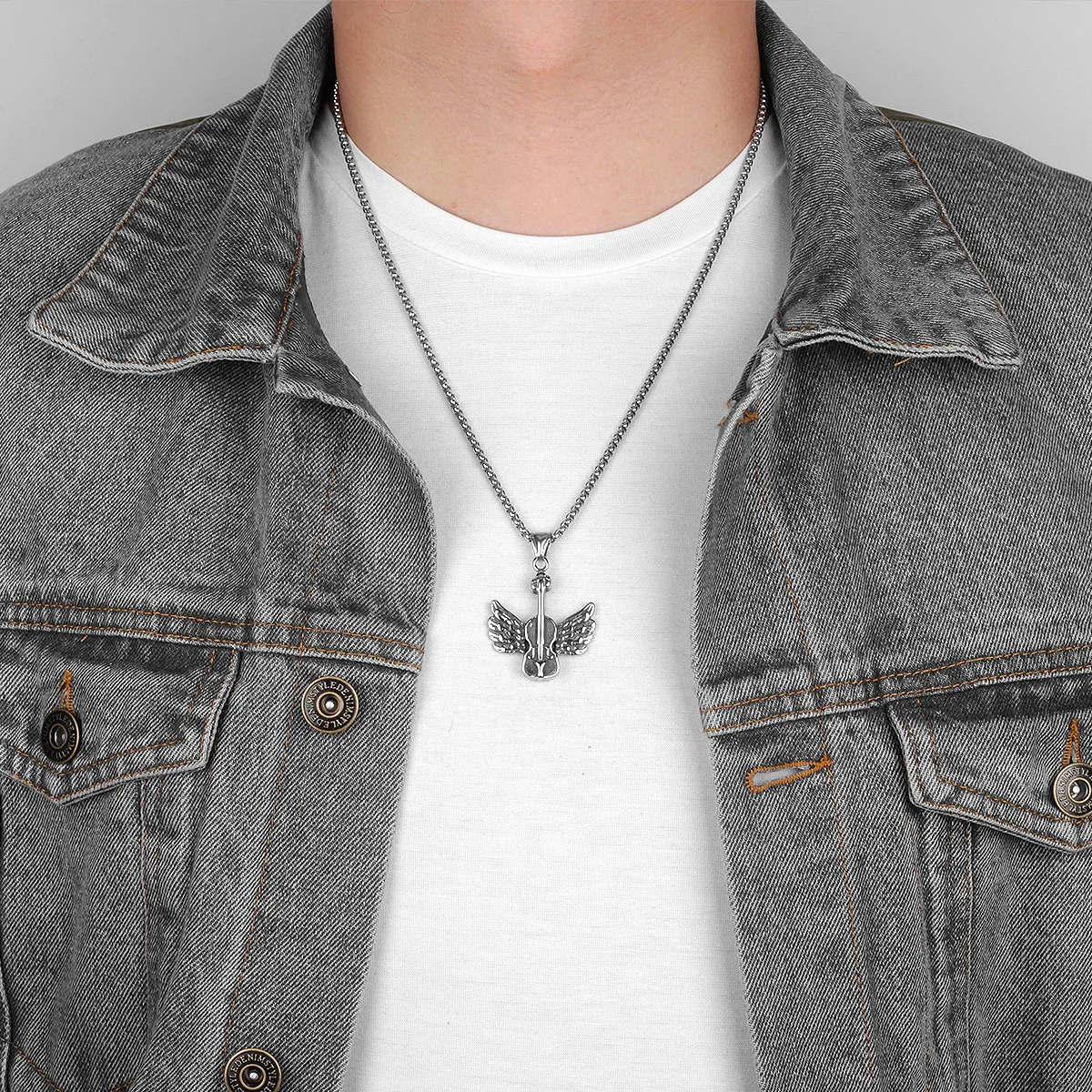 Ангельские крылья гитара длинная Мужская ожерелья подвески цепочки панк для