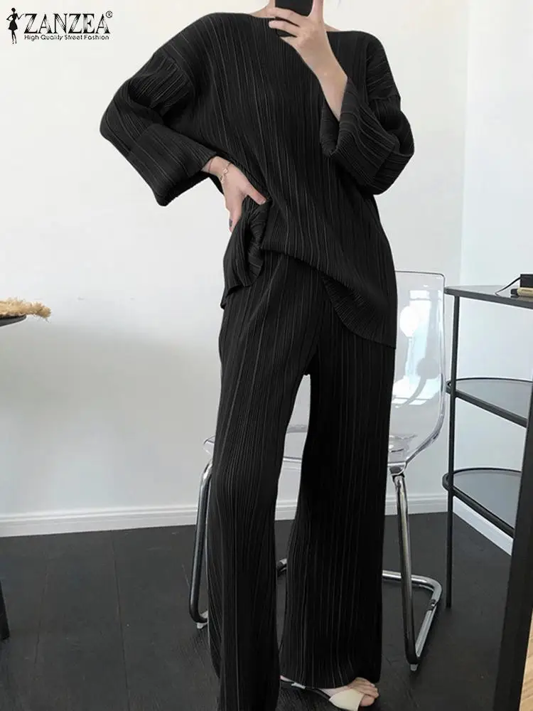 Женские модные комплекты Повседневная Свободная плиссированная одежда блузка с