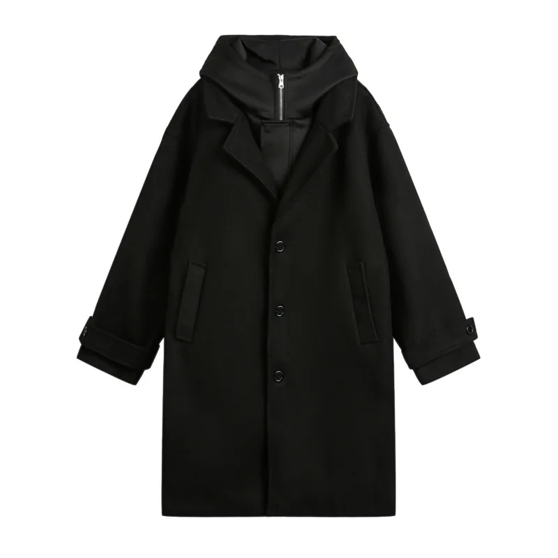 PFNW Нишевое модное черное искусственное твидовое пальто средней длины с