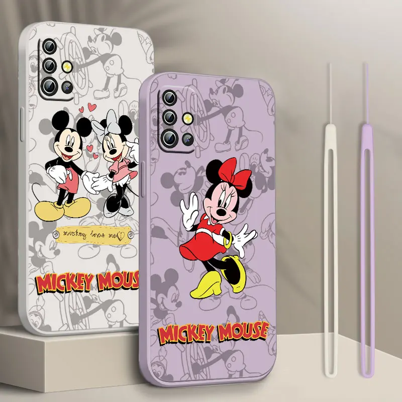 

NEW Mickey Mouse Clear Anime Phone Case For Samsung A01 A02 A03 A7 A10 A10S A11 A12 A13 A20 A21S A22 CORE 4G 5G Liquid Rope Soft