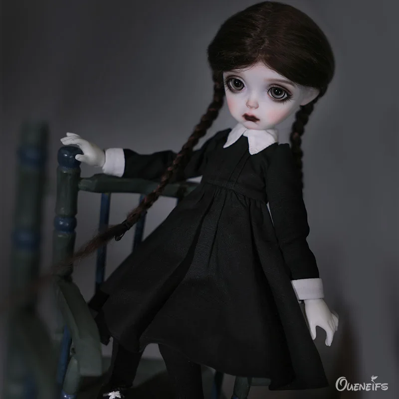 Isoom Milia 1/6 Plus BJD Doll Dark Gothic Dress With Weddnesday Similar  Styling Girl Body BJD Dolls