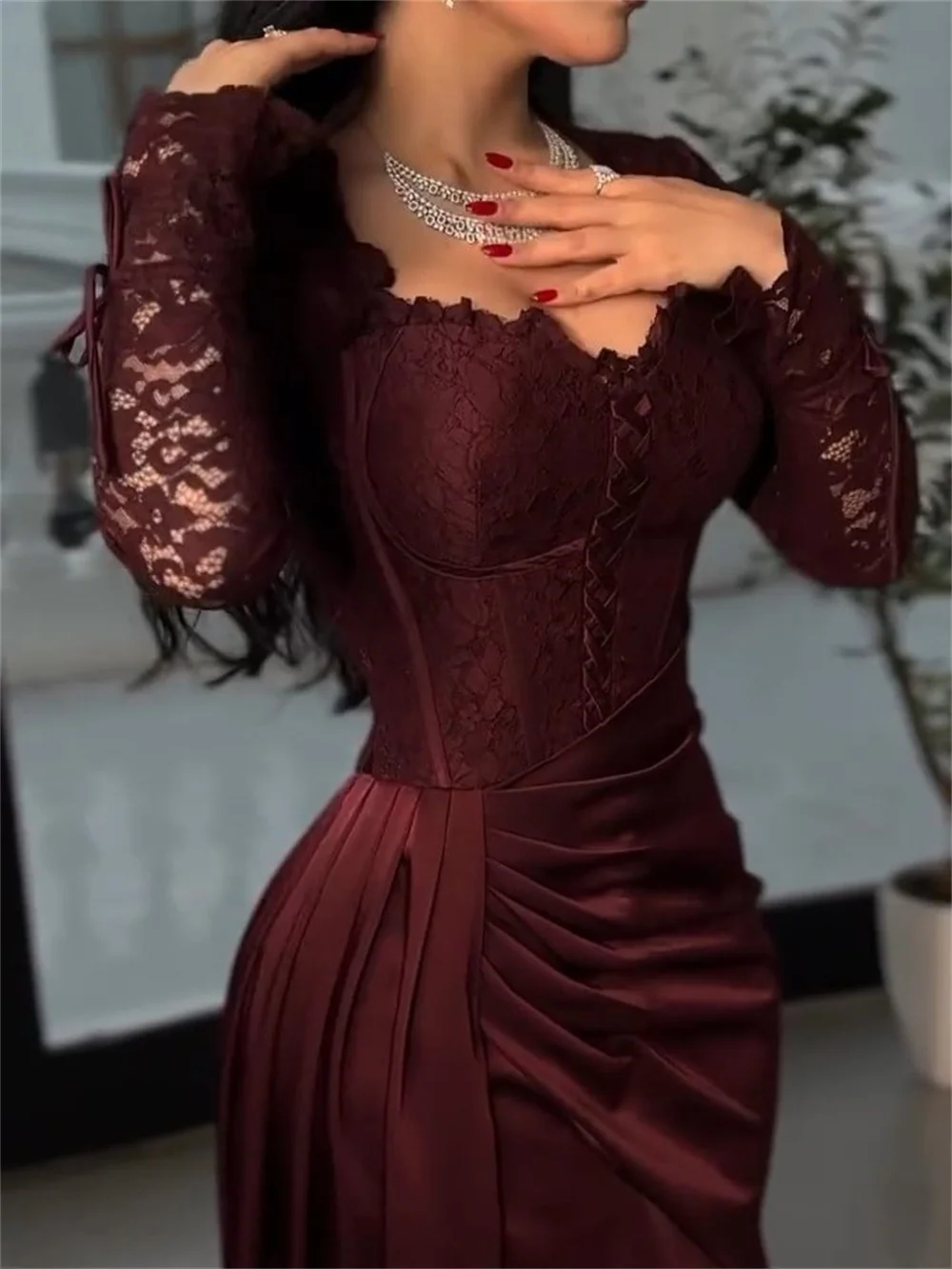 Фото Contessa Dubai Кружевное платье для выпускного вечера с вышивкой и рукавами с высоким разрезом по бокам, платья de noche Pleats Formal Evening فساتين سهرة Customized №3
