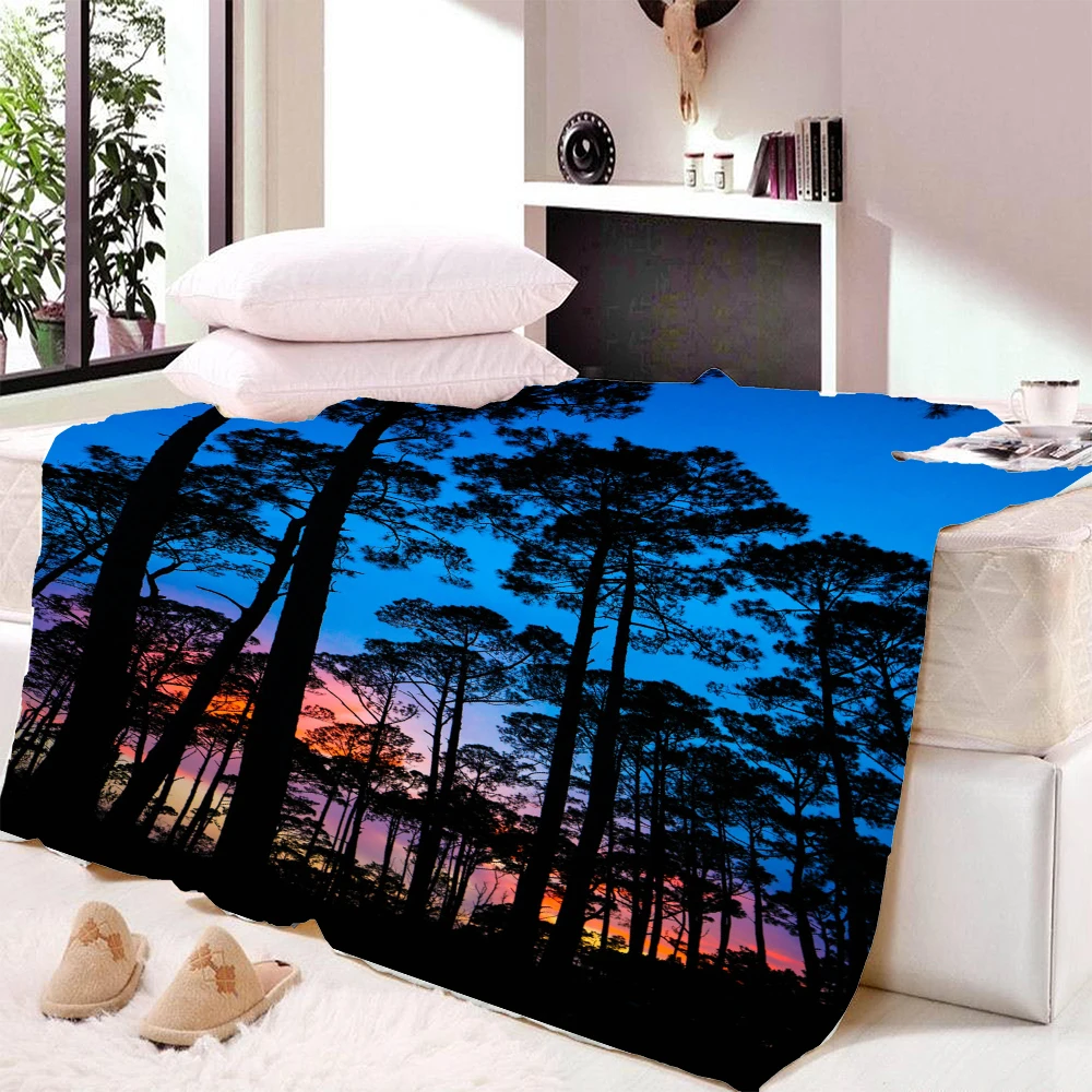 

Nature Fleece Blankets For Bed Autumn Forest Leaf Blanket Morning Scenery Mantas Trees Landscape Fashion Blanket