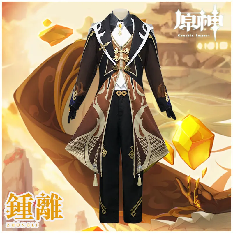 

Костюм для косплея Чжун ли из игры Genshin Impact Zhongli, высококачественный костюм для косплея для мужчин, удобная одежда для вечевечерние НКИ на Хэ...