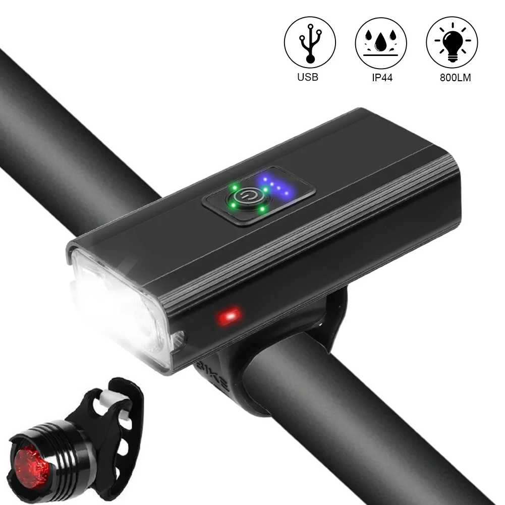 

2pcs T6 LED Bicycle Light Set USB Rechargeable 800 Lumen 6 Mode Cycling Headlight Taillight Bike MTB Safety LED Flashlight Light