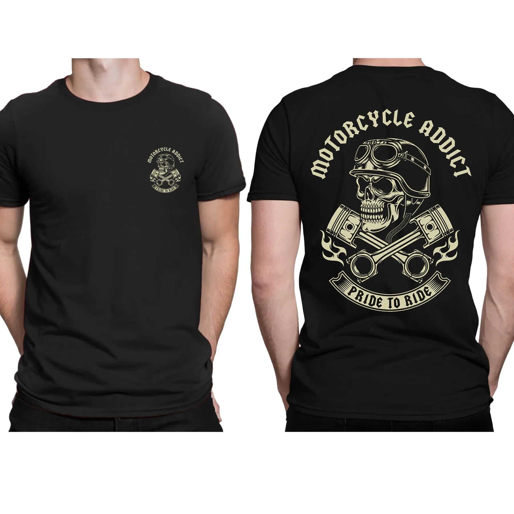 

Motorcycle Addict Biker Chopper Bobber Motard Skull Mccotton Essential Oversized T-shirt Men T-shirts Graphic Streetwear S-3XL