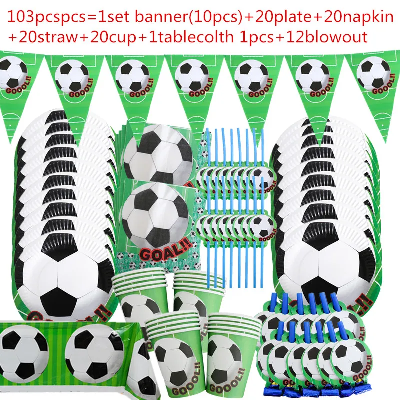 

10-20People Green Football Theme Kids Birthday Party Favor Cup Napkin Straw Blowout Hat Disposable Decorations Tableware Supplie