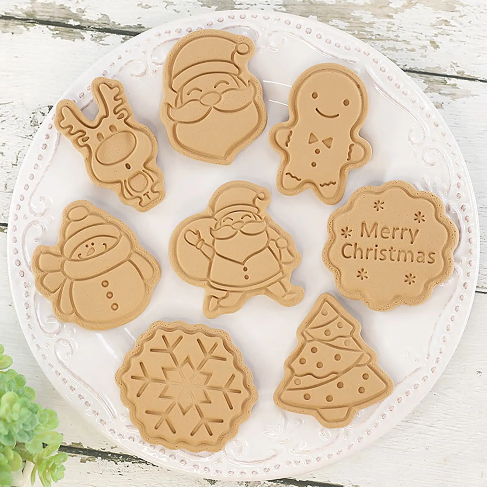 

8 Pcs Christmas Cookie Cutter Set Plastic Cartoon Christmas Fun Cookie Stamps for Kids DIY Baking Plastic Baking Mould Cookie To