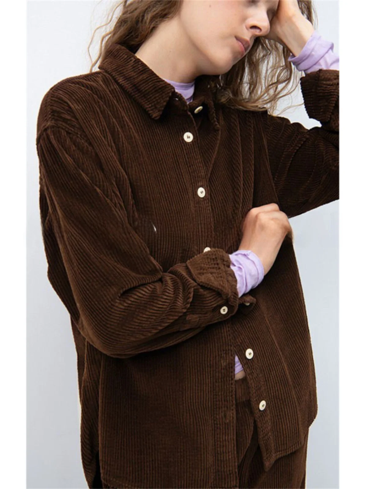 American Casual 24 Autumn and Winter Retro Corduroy Classic Curved Hem Long sleeve Shirts