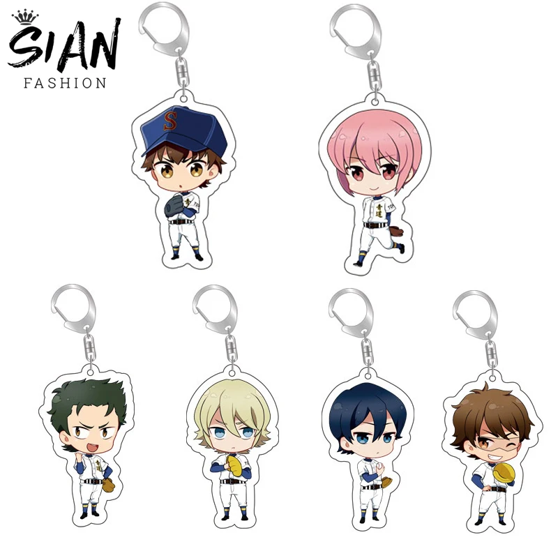 

Anime Ace of Diamond Keychains Sawamura Eijun Kominato Haruichi Cartoon Acrylic Key Rings Double Sided Cosplay Otaku Jewelry