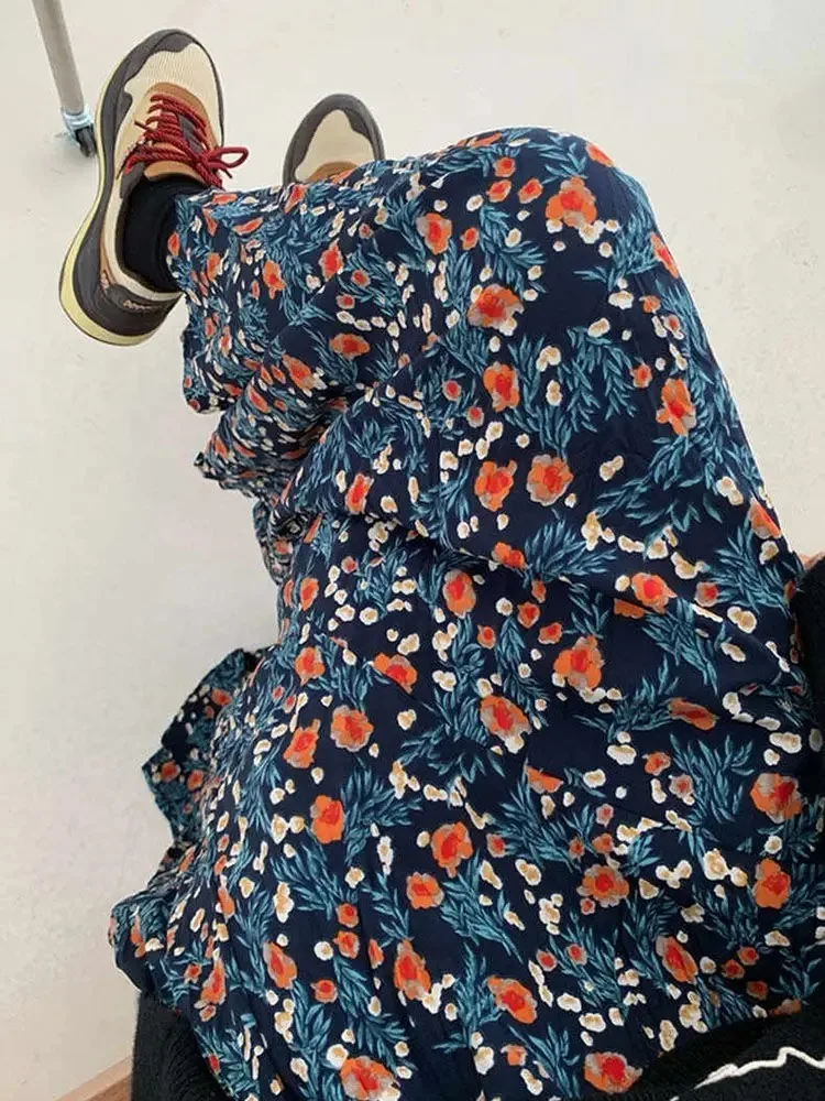 Юбка женская трапециевидная с принтом модная длинная свободная юбка завышенной