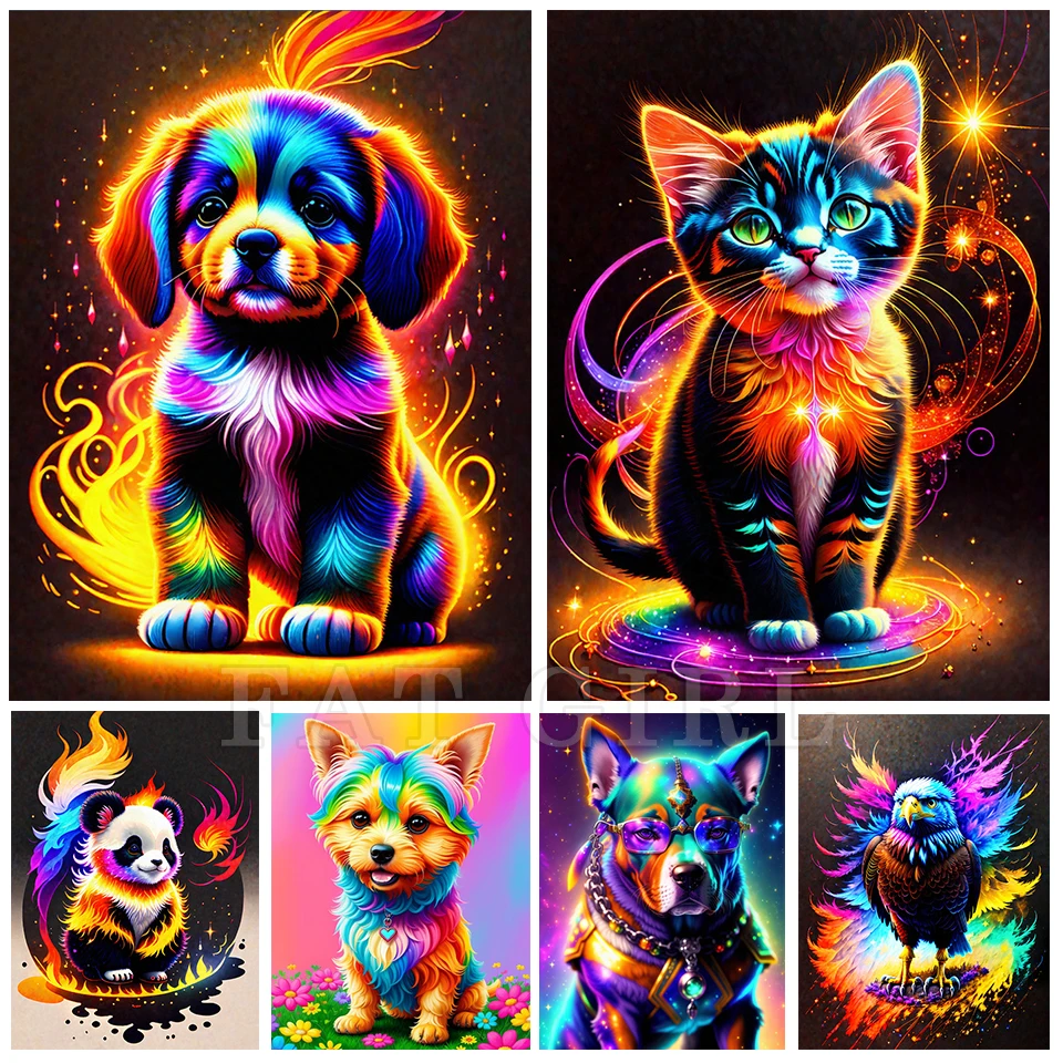 Алмазная живопись 5D &quotсделай сам&quot картина с цветными животными кошкой собакой