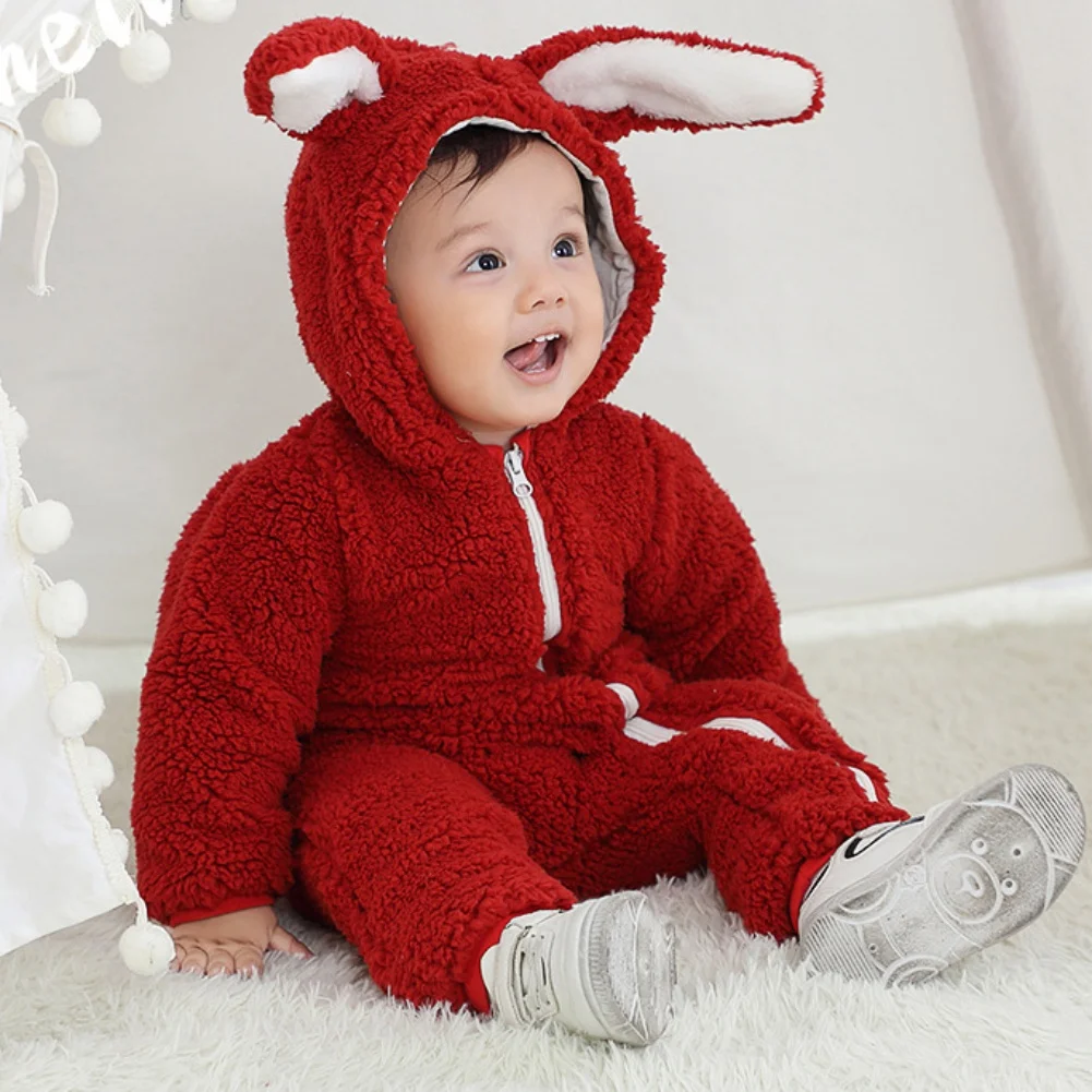 

Baywell/Зимний комбинезон для новорожденных; Одежда для малышей; Милые плюшевые комбинезоны с капюшоном и большими ушами для детей 0-12 месяцев; ...