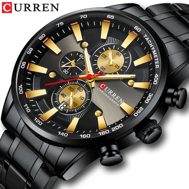 

CURREN Man Watches Luxury Sporty Chronograph Wristwatches for Men Quartz Stainless Steel Band Clock Luminous Hands reloj hombre