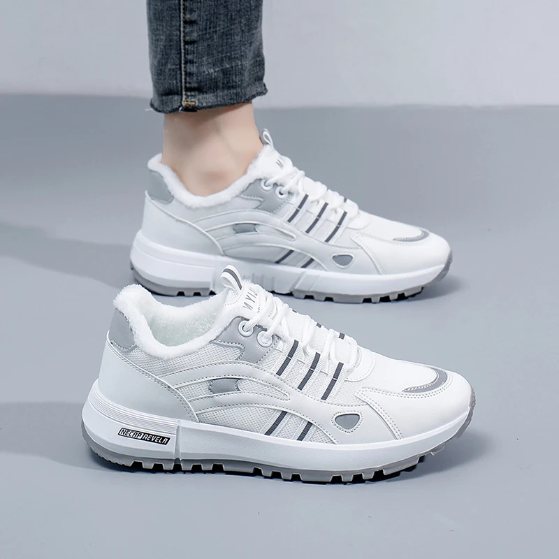 Shoes Genuine Leather Small Cotton 2 03 New Hundred Steps Winter Velvet plus White Running Women Warm High-Grade Matc...