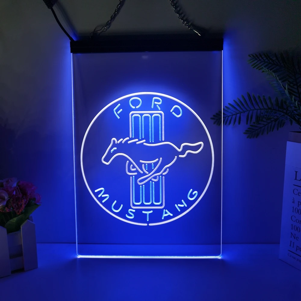 

Ford Mustang 2 цветной дисплей светодиодный неоновый знак домашний декор Новогодняя настенная Свадебная Спальня 3D ночник
