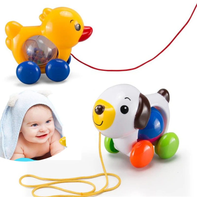 

Cute Pull Toy Outdoor Toys Little Duck Puppy Infant Toddler Rope Baby Toys Rattles Stroller Toy Shaking Gifts for 0-12 Months