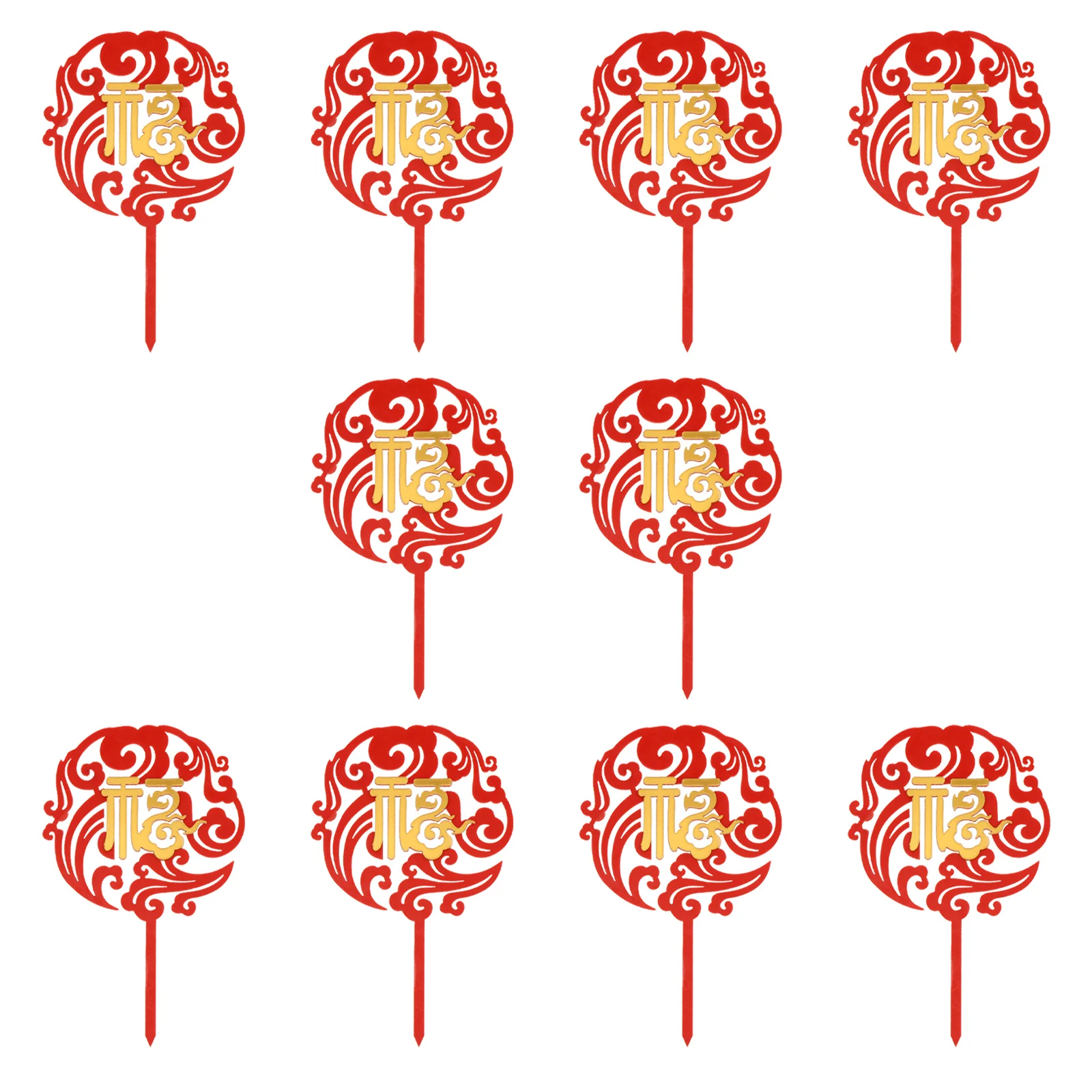 

10pcs Chinese Style Acrylic Cake Picks Cake Ornaments for Bakery Party