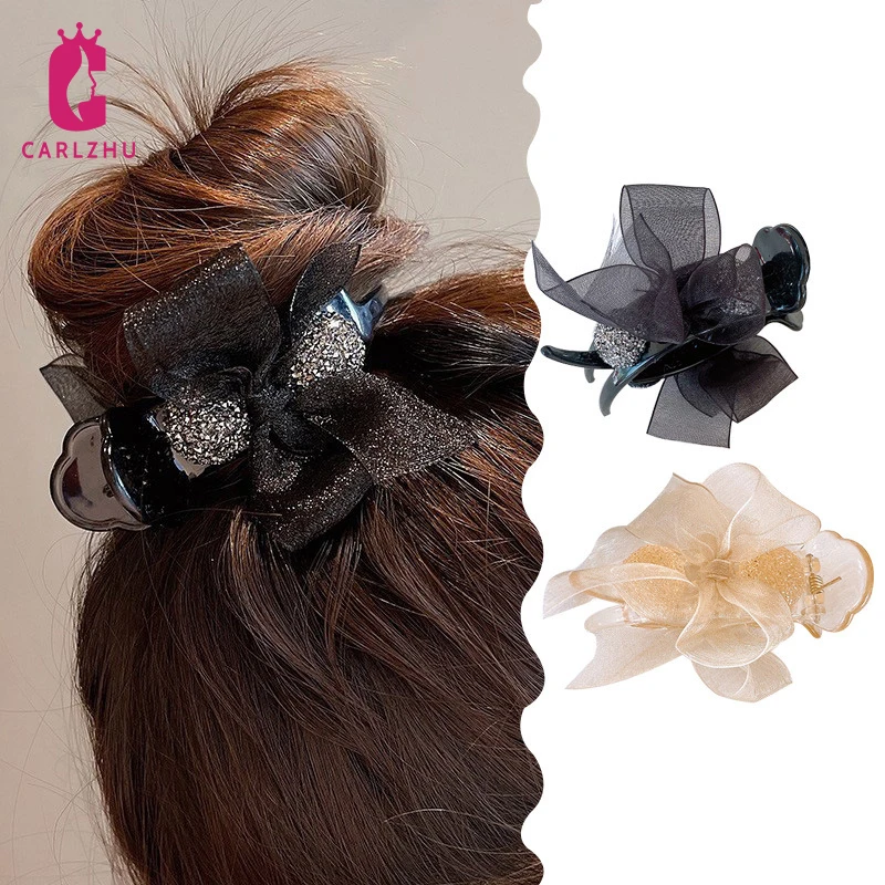 

Модный акриловый зажим стразы для волос в форме банта для женщин заколка для конского хвоста Инструменты для укладки волос заколка для воло...