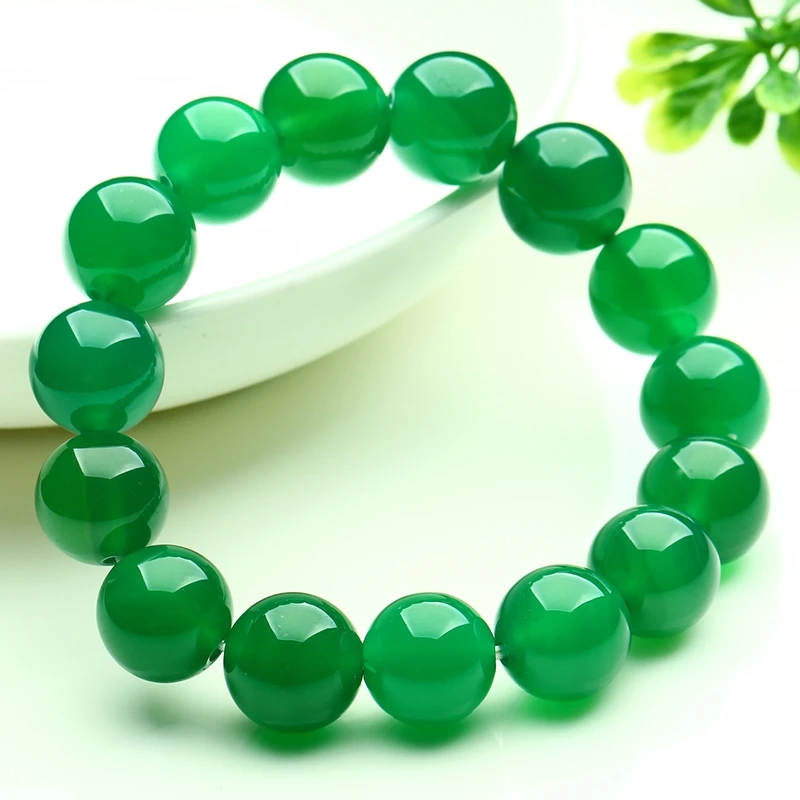 

12mm Beautiful Green Agate Chalcedony Bangle Mala Bead Bracelet Rosary Amulet Nature Gem Festive Talisman