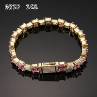 10mm clustered diamond tennis bracelet with spring buckle iced out aaa pink baguette stone chain for men women jewelry